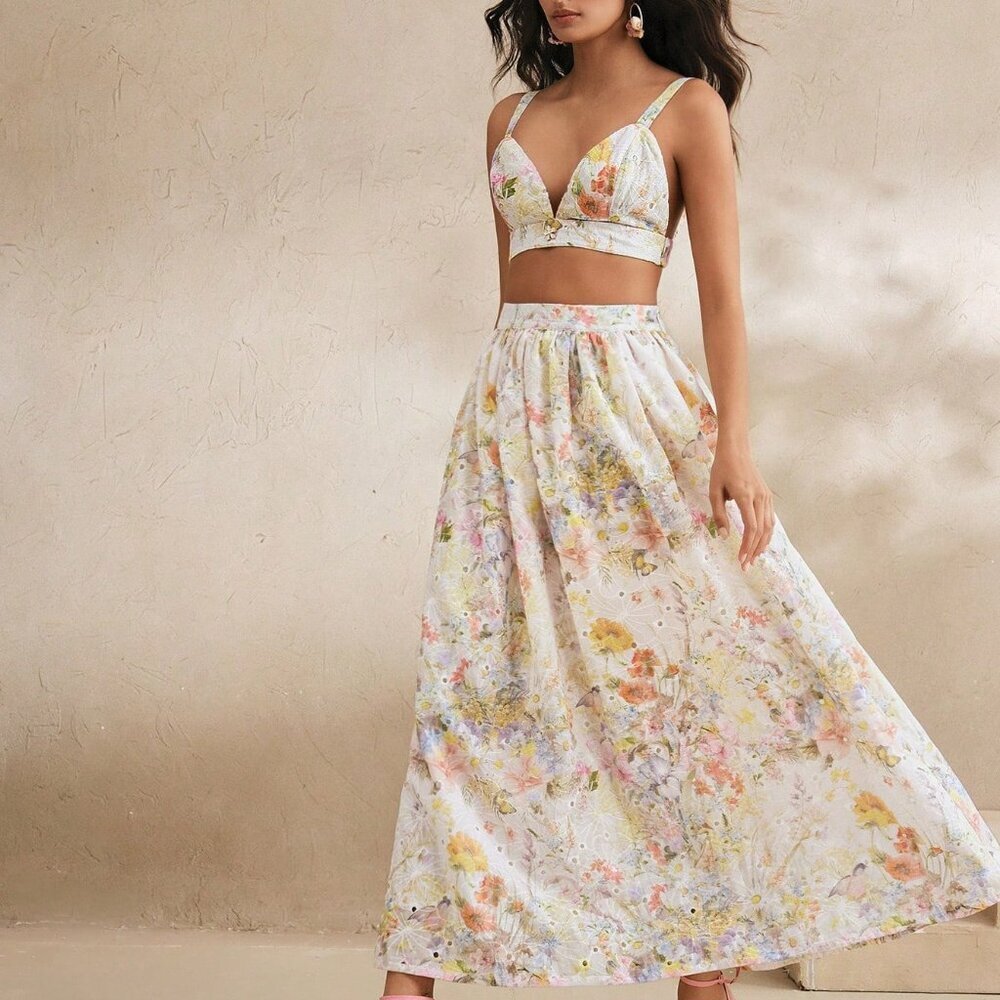 Multicolor Elegant Floral Women's Sexy Camisole Top & Long Skirt Set
